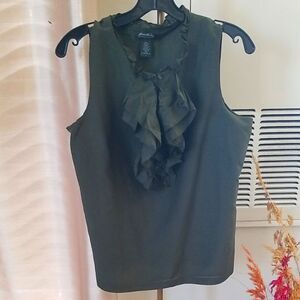 Eddie Bauer Olive Green Ruffle Sleeveless Top Wmn's size Large
